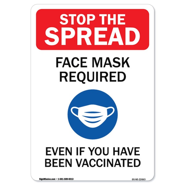 PSA Stop The Spread Face Mask Required Even If Have Been Vaccinated 24in X 36in Decal, D-2436-22663